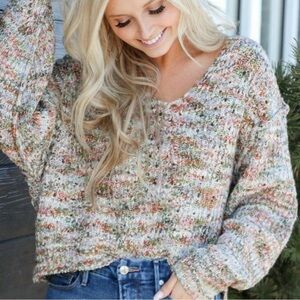 Free People Highland V Neck Multi Color Sweater Pullover